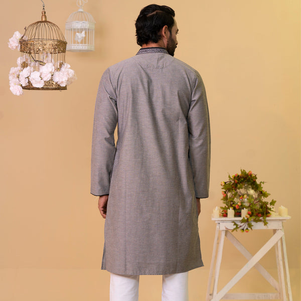 Men's Grey Embroidery Panjabi