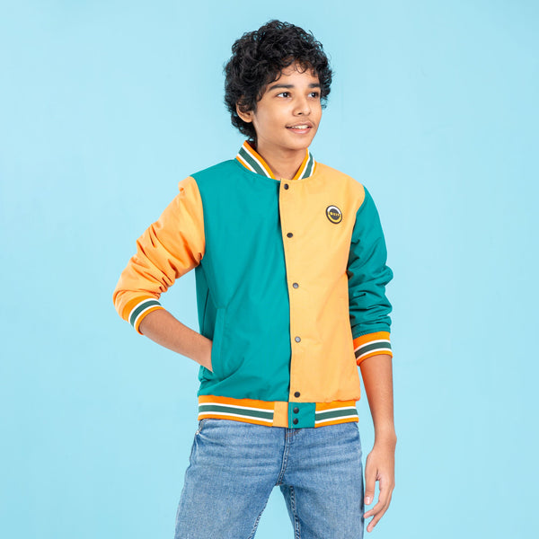 BOYS BOMBER JACKET- GREEN/ORANGE