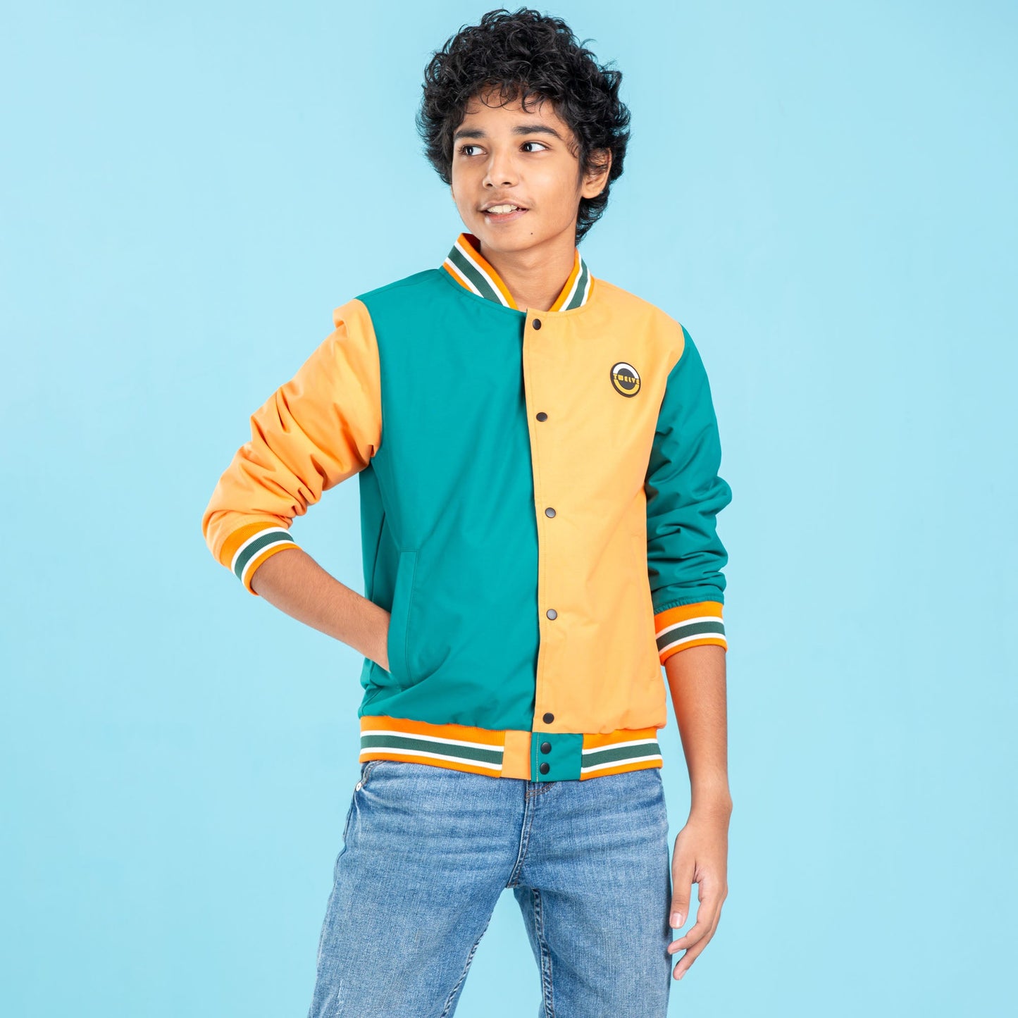 BOYS BOMBER JACKET- GREEN/ORANGE