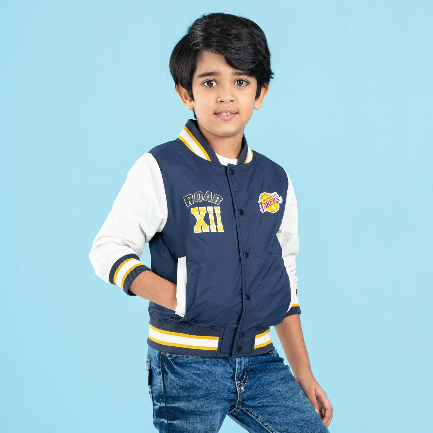 BABY BOYS BOMBER- NAVY/WHITE