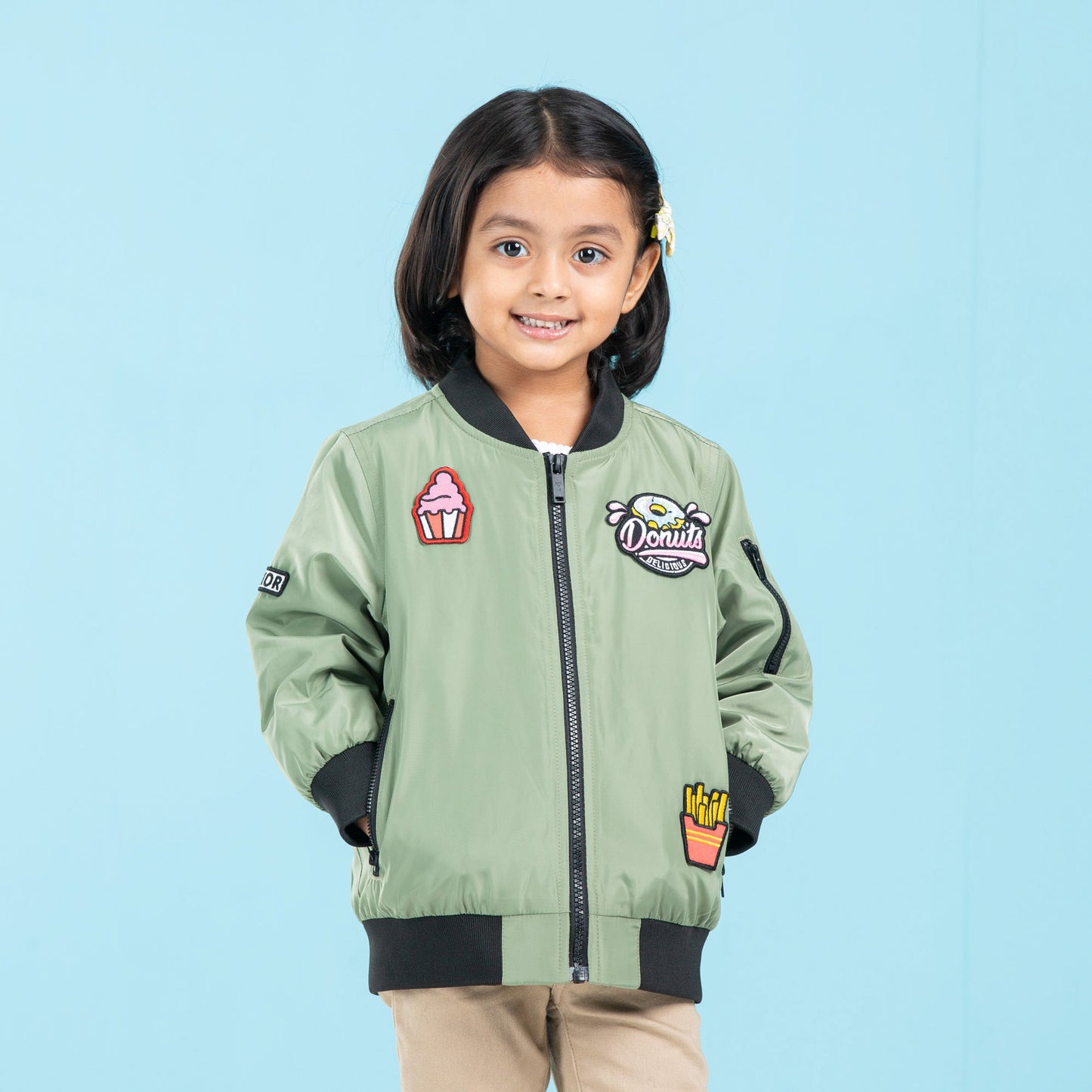 BABY GIRLS BOMBER JACKET- LIGHT OLIVE