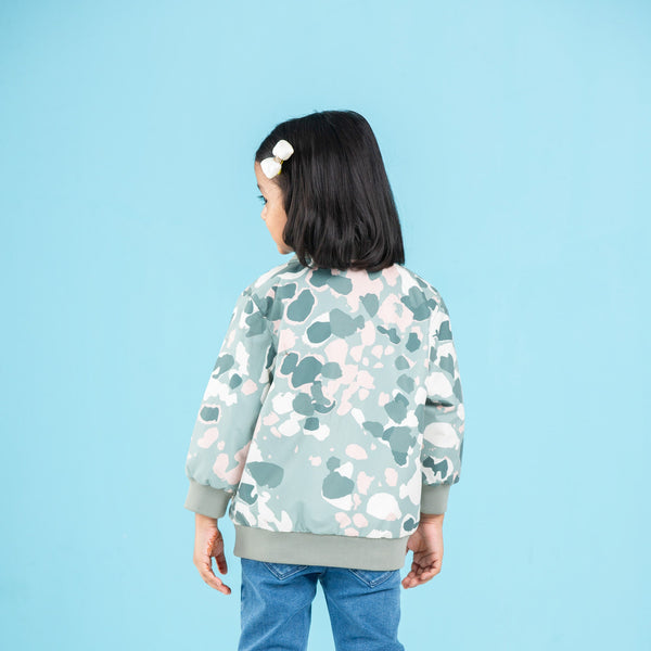 BABY GIRLS BOMBER- GREEN/WHITE AOP