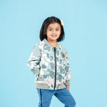 Load image into Gallery viewer, BABY GIRLS BOMBER- GREEN/WHITE AOP
