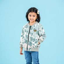 Load image into Gallery viewer, BABY GIRLS BOMBER- GREEN/WHITE AOP
