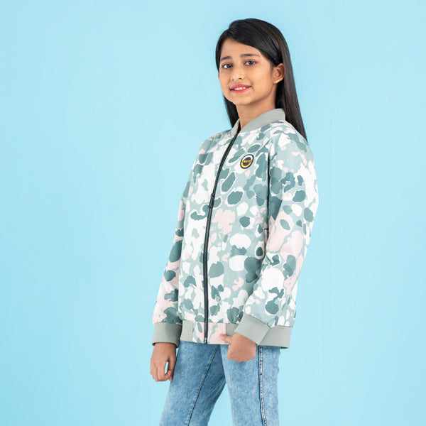 GIRLS BOMBER- GREEN/WHITE AOP