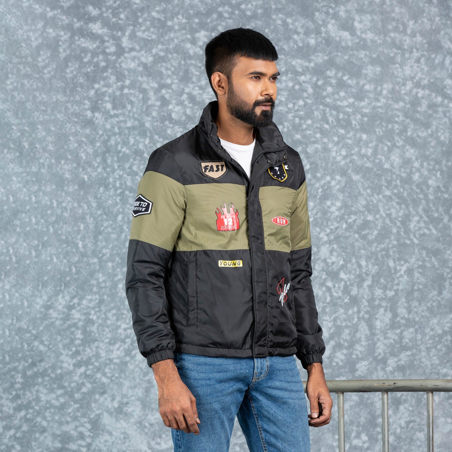 MENS BOMBER-OLIVE/WHITE/NAVY