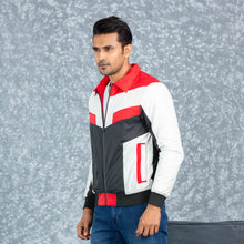 Load image into Gallery viewer, MENS BOMBER JACKET- RED/WHITE/BLACK
