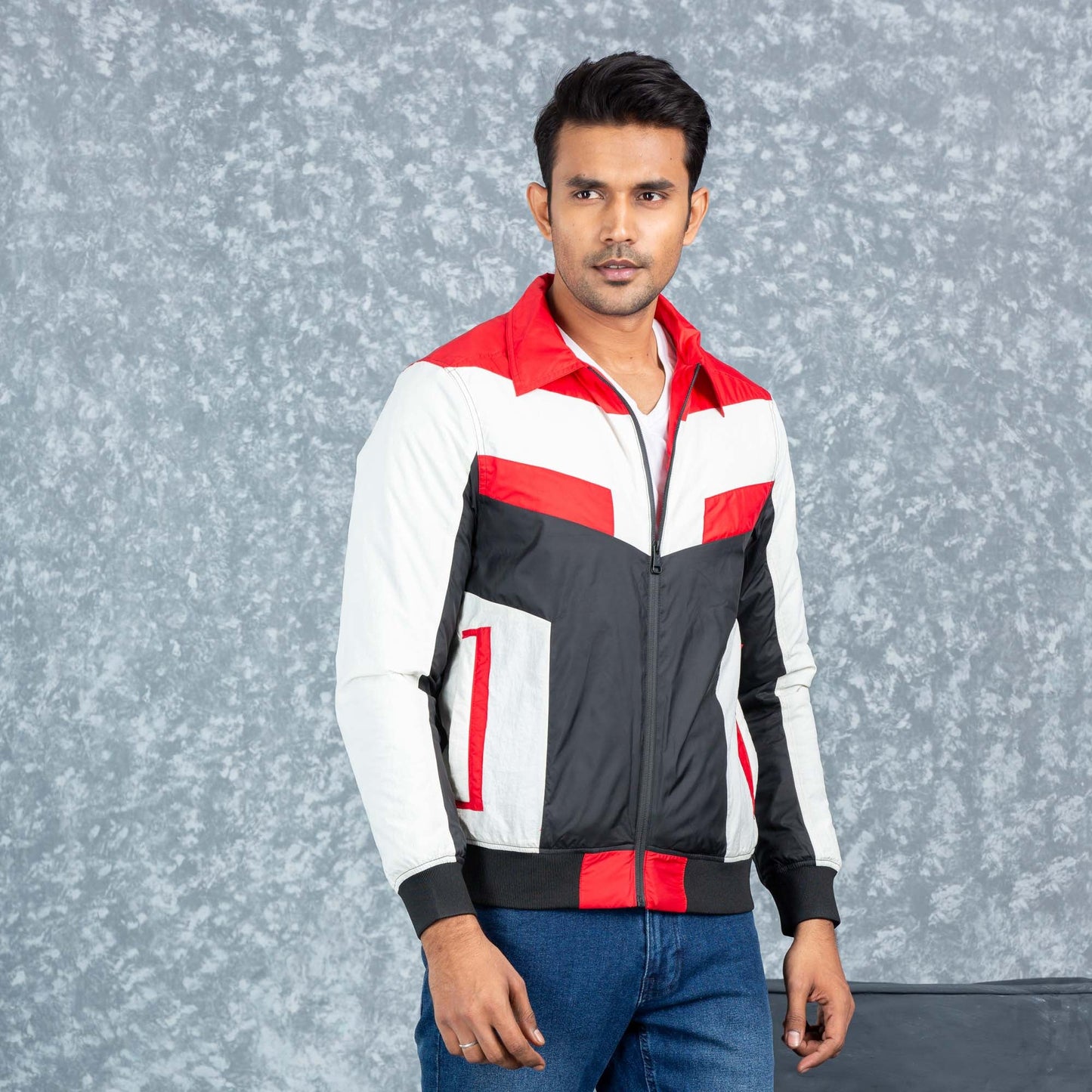 Mens Bomber Jacket- Red/White/Black