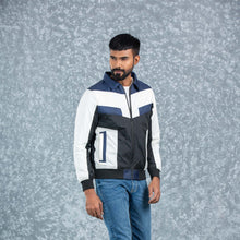 Load image into Gallery viewer, MENS BOMBER JACKET- NAVY/WHITE/BLACK
