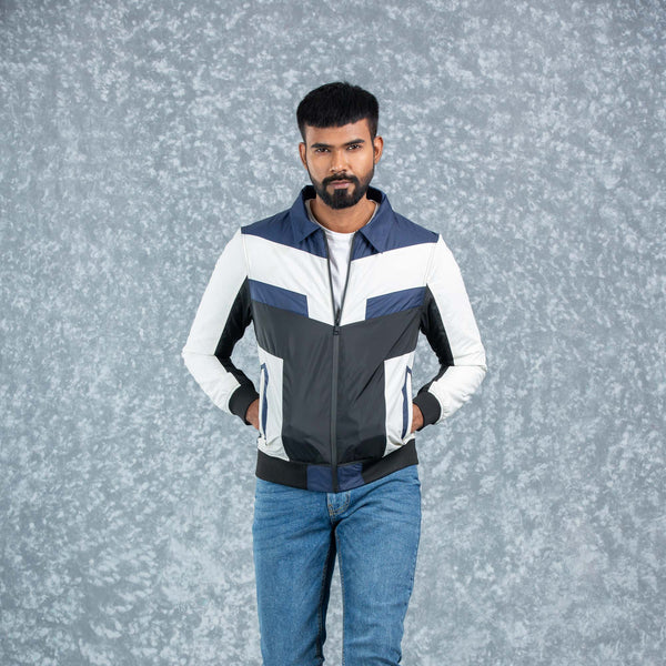 MENS BOMBER JACKET- NAVY/WHITE/BLACK