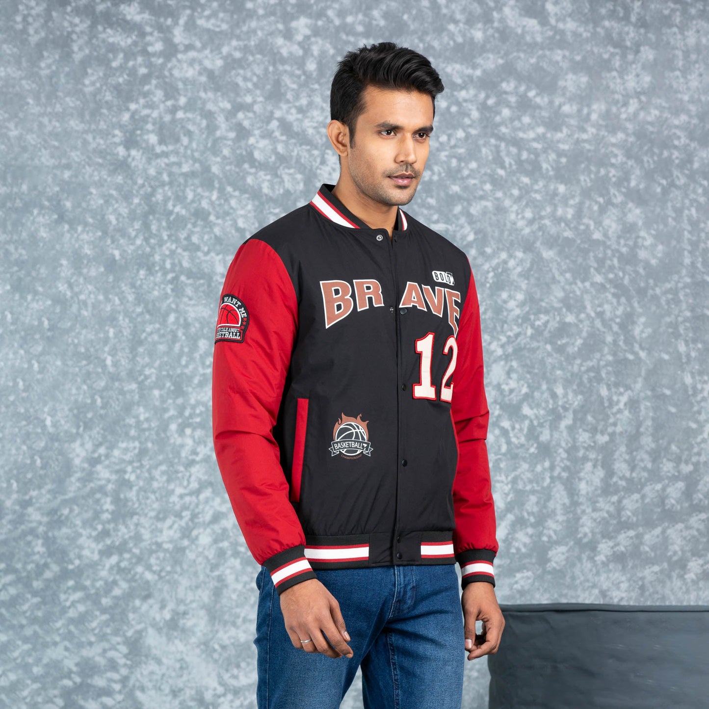 Mens Bomber Jacket- Black/Maroon