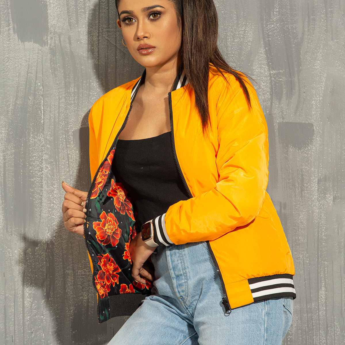 Womens Reversible Bomber- Red Aop