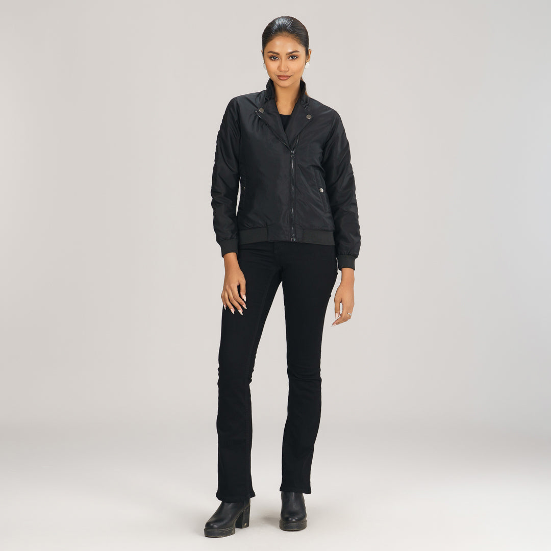 Womens Black Solid Bomber