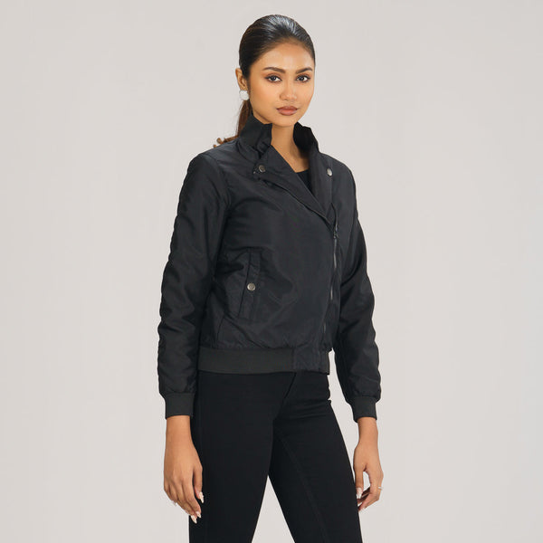 Women's Black Solid Bomber