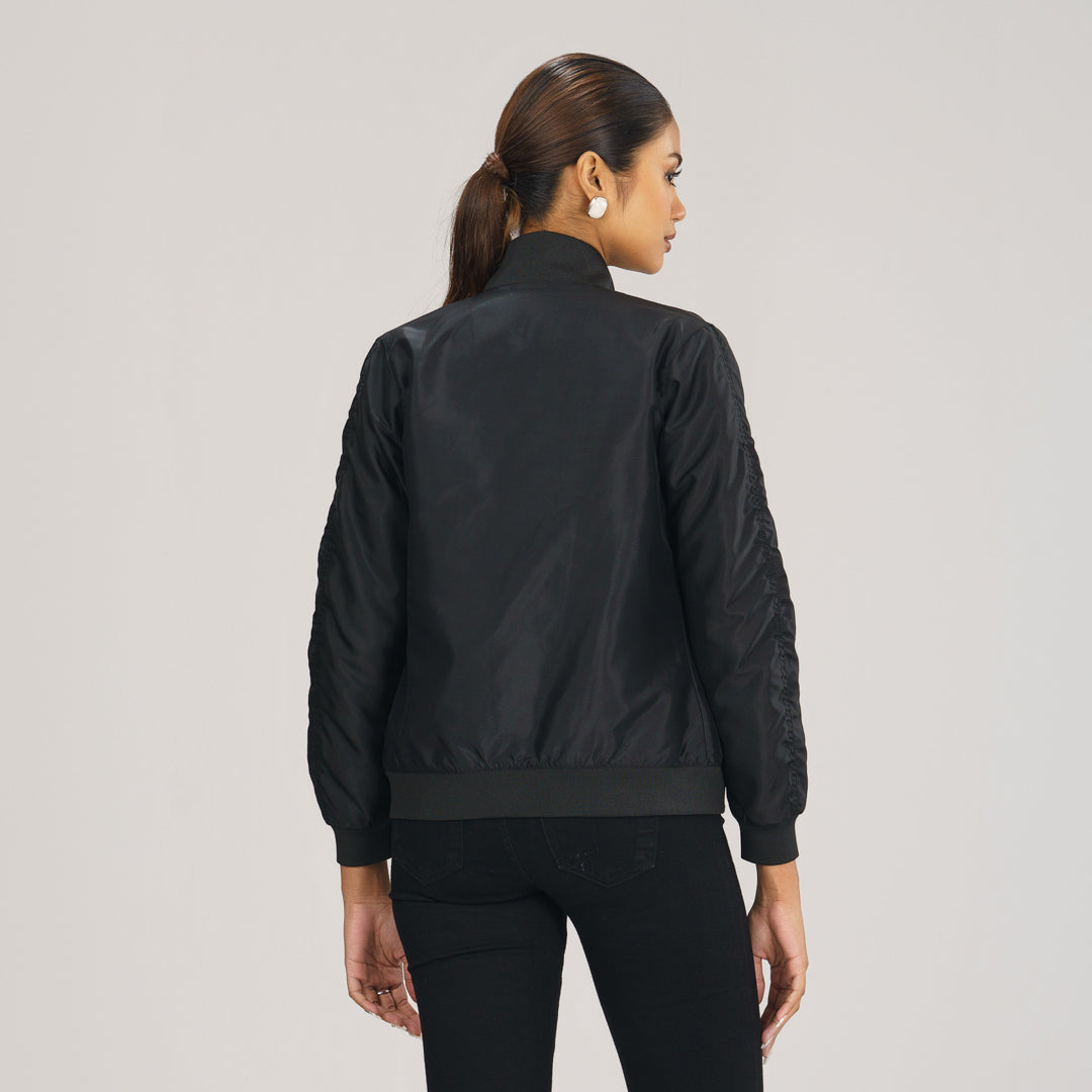 Womens Black Solid Bomber