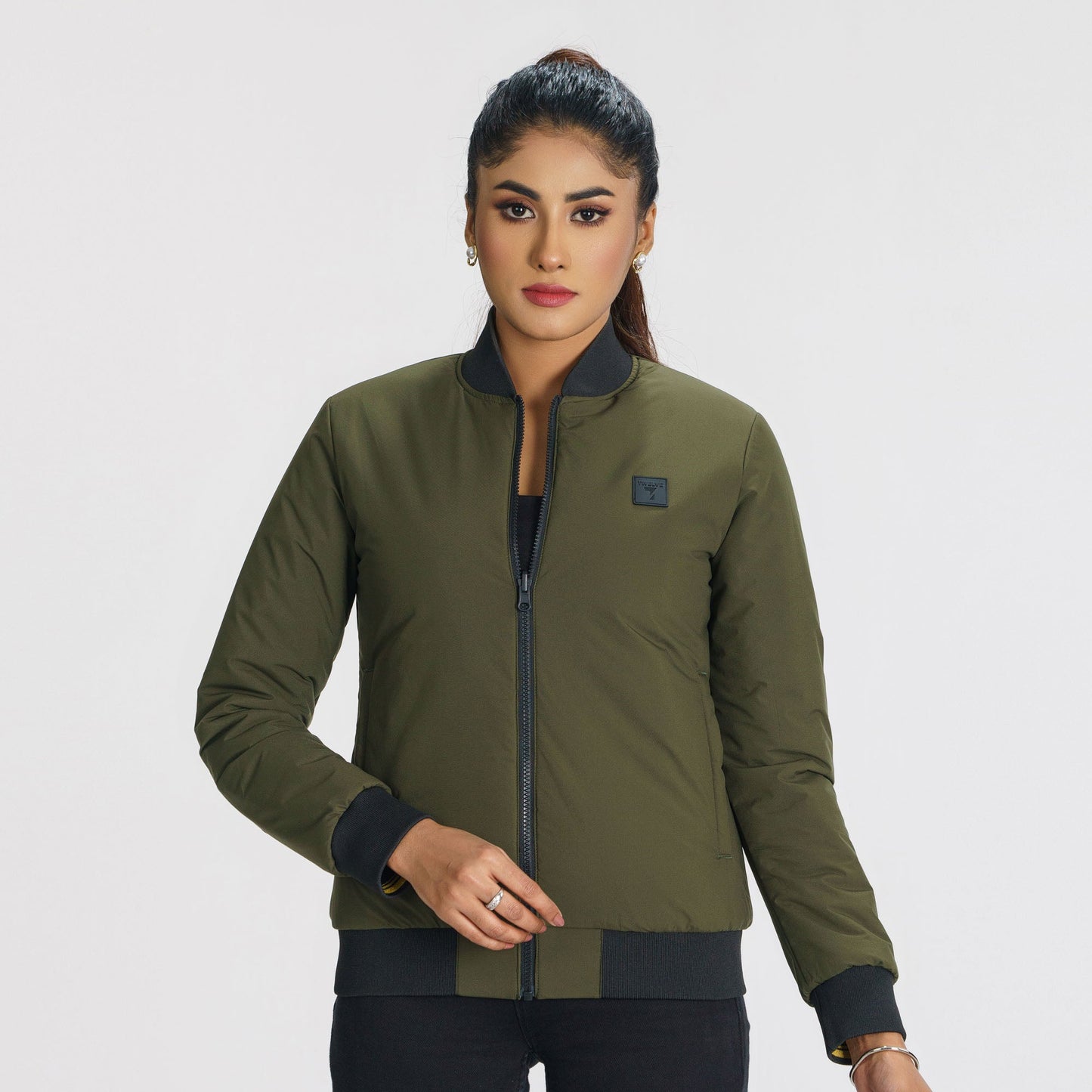 Womens Olive Reversible Bomber Jacket