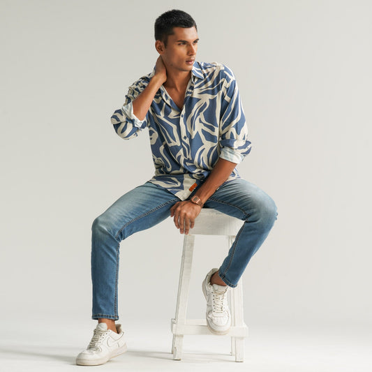 Mens Aop Blue Casual Shirt