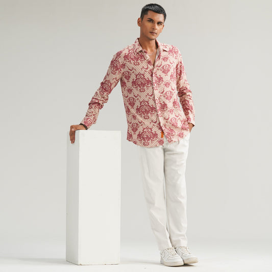 Mens AOP Cream Casual Shirt
