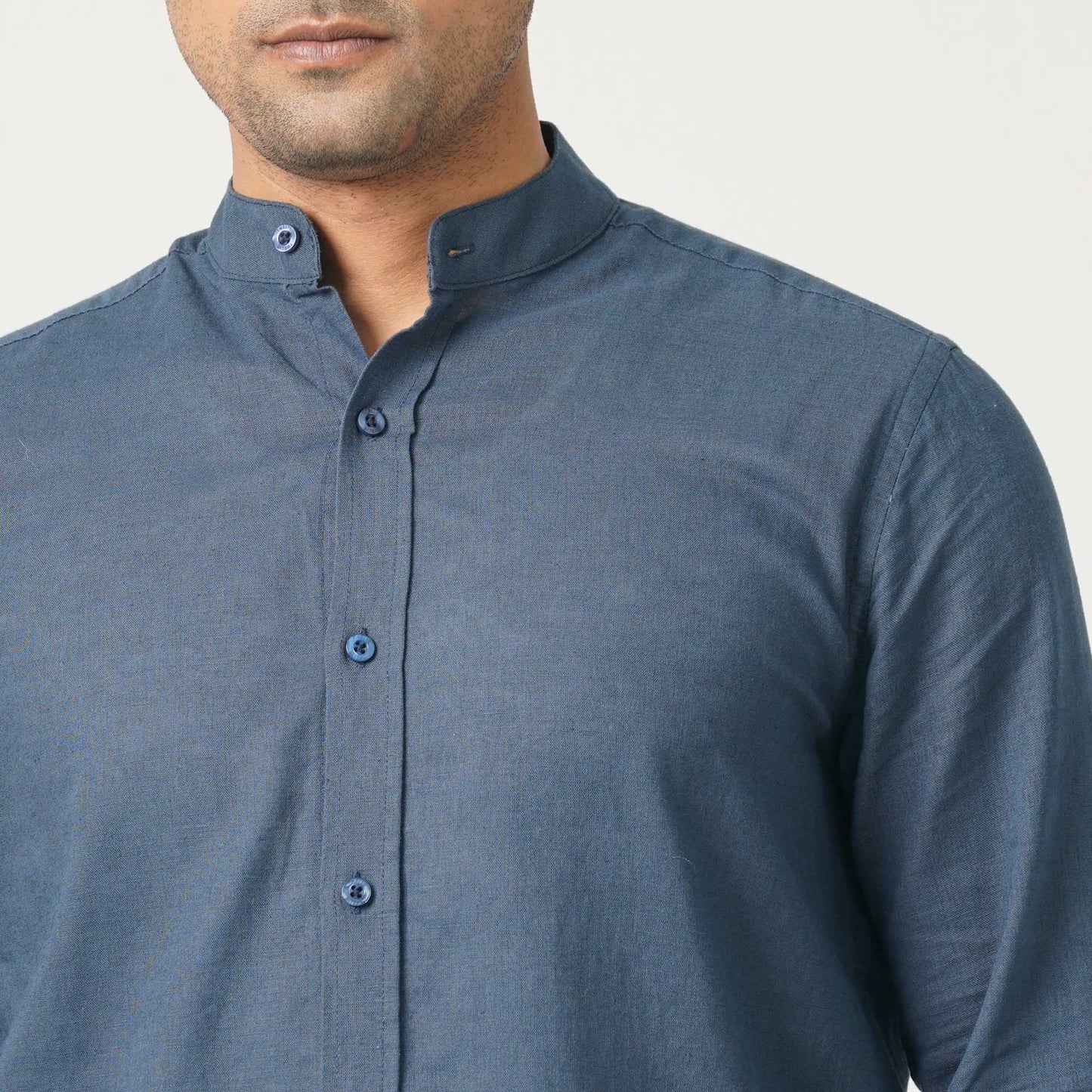 Men’s Linen Blended Band Collar Shirt