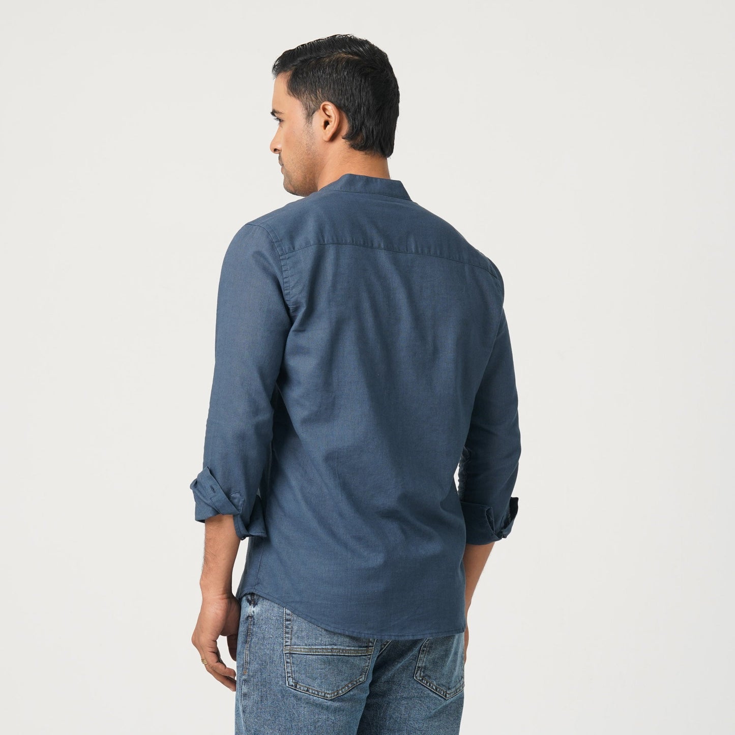 Men’s Linen Blended Band Collar Shirt