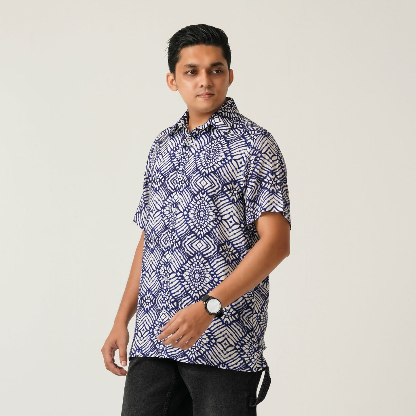 Mens Navy Aop Casual Shirt