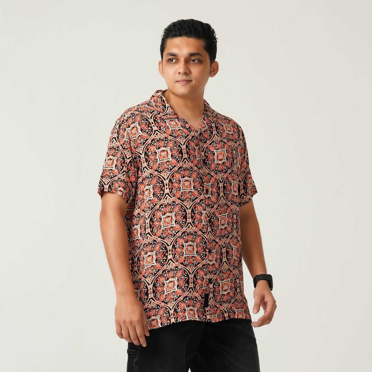 Mens Orange Aop Casual Shirt