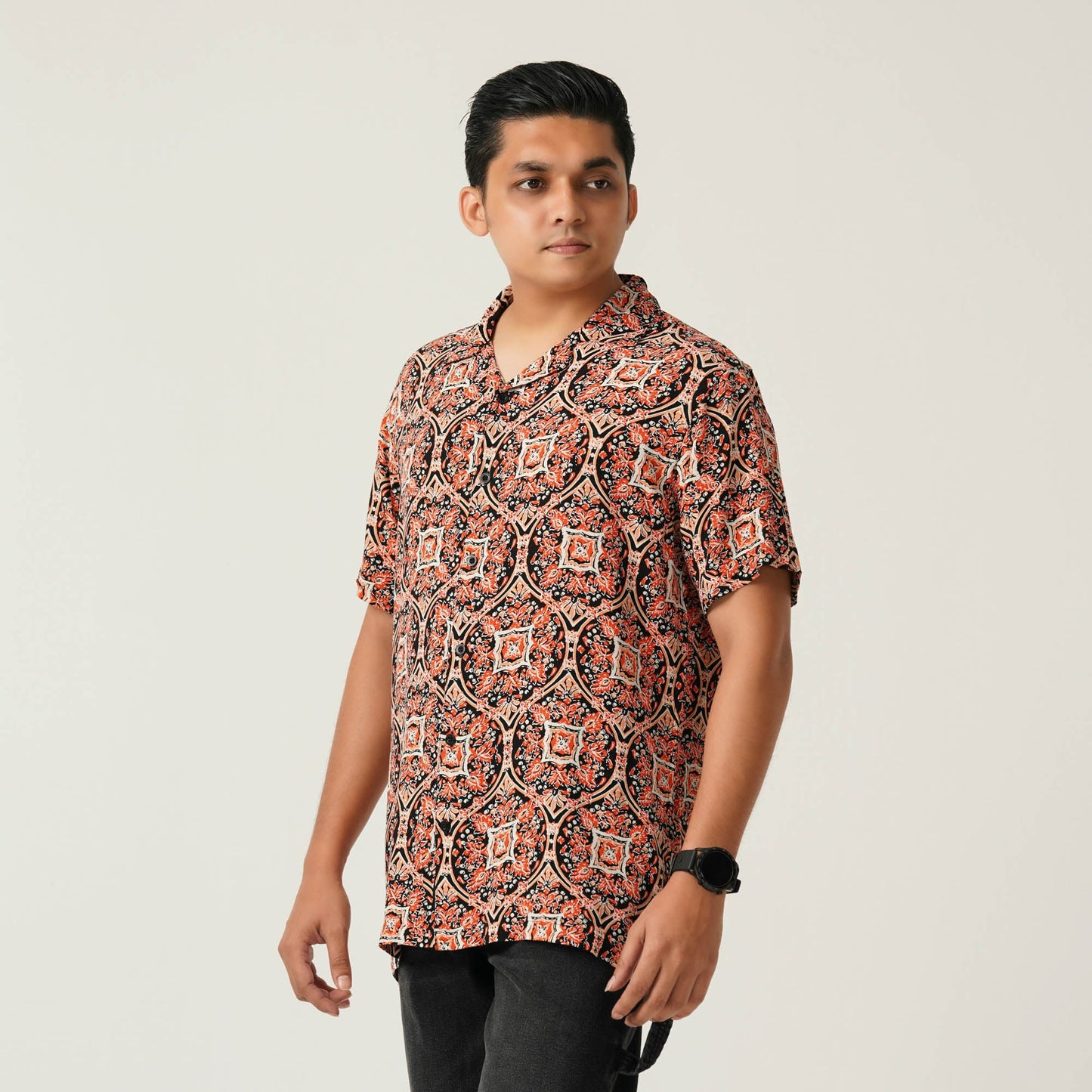 Mens Orange Aop Casual Shirt