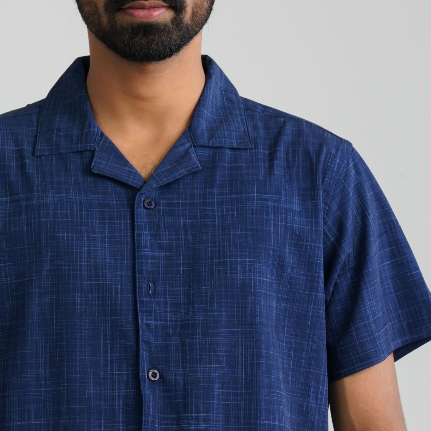 Men Navy Check Poly-Cotton Shirt