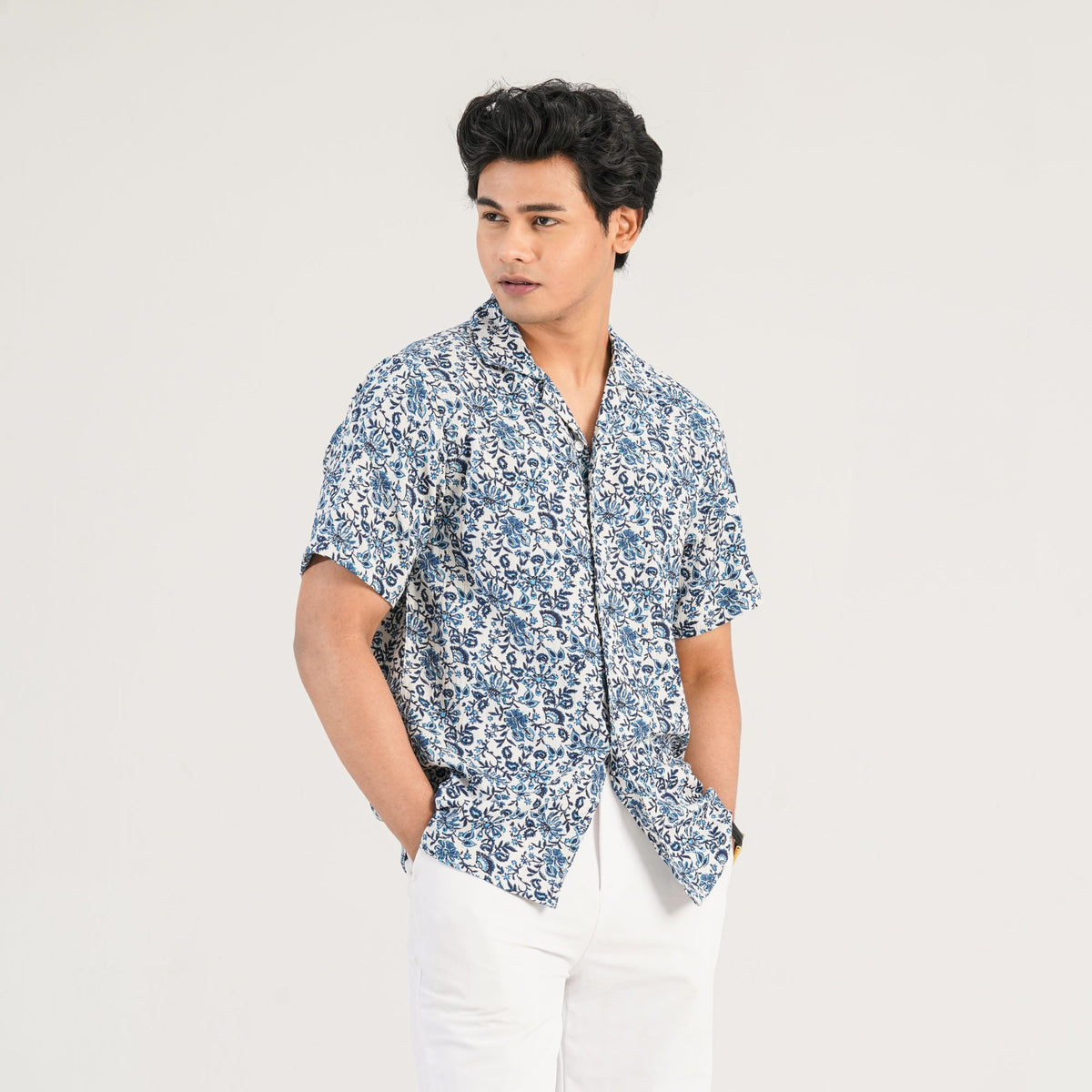Mens Navy White Casual Shirt