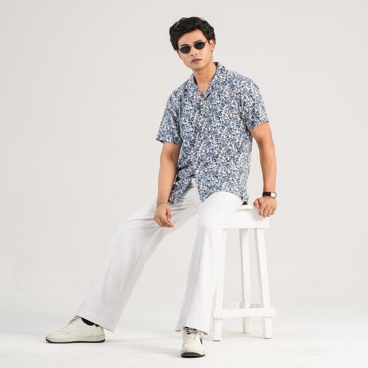 Mens Navy White Casual Shirt