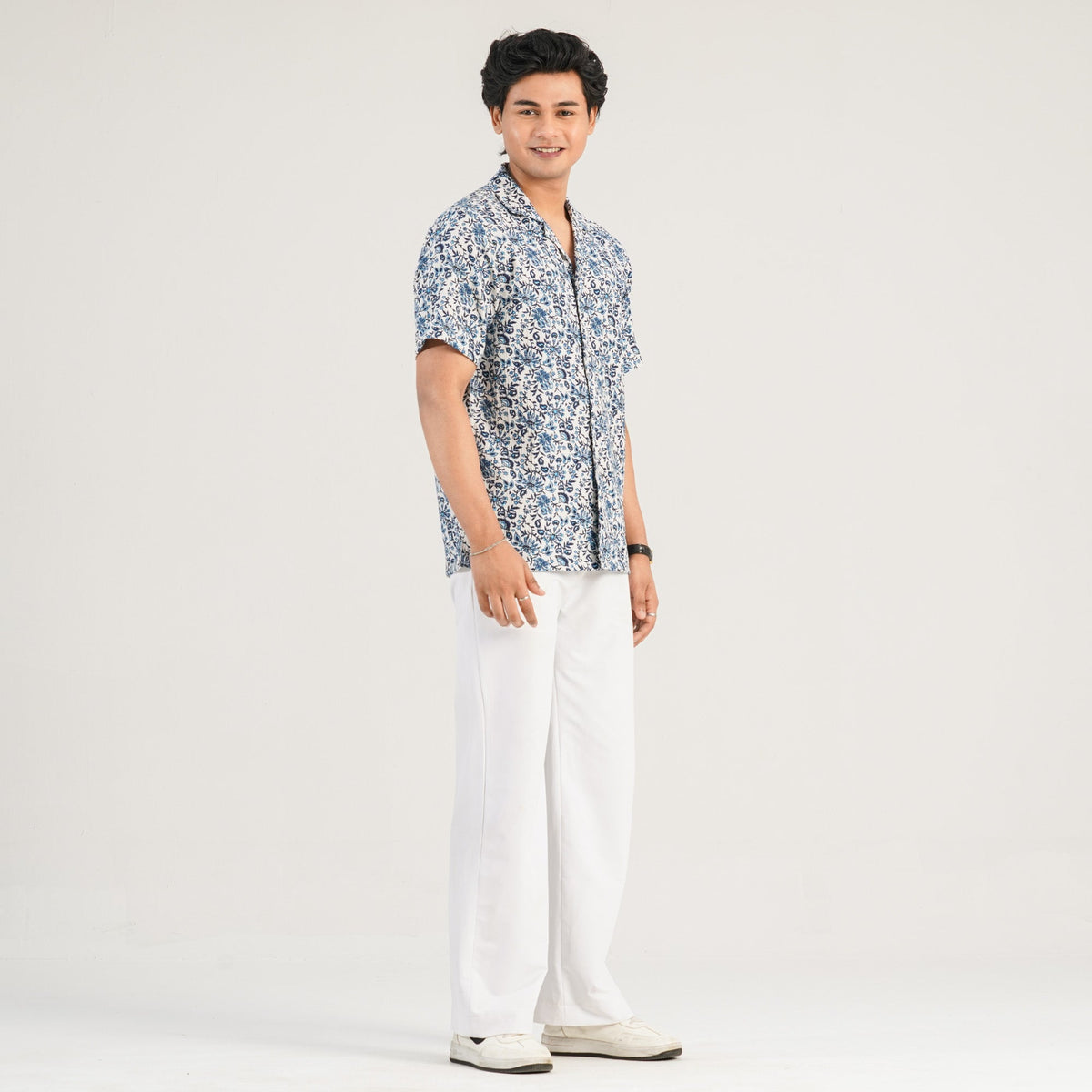 Mens Navy White Casual Shirt