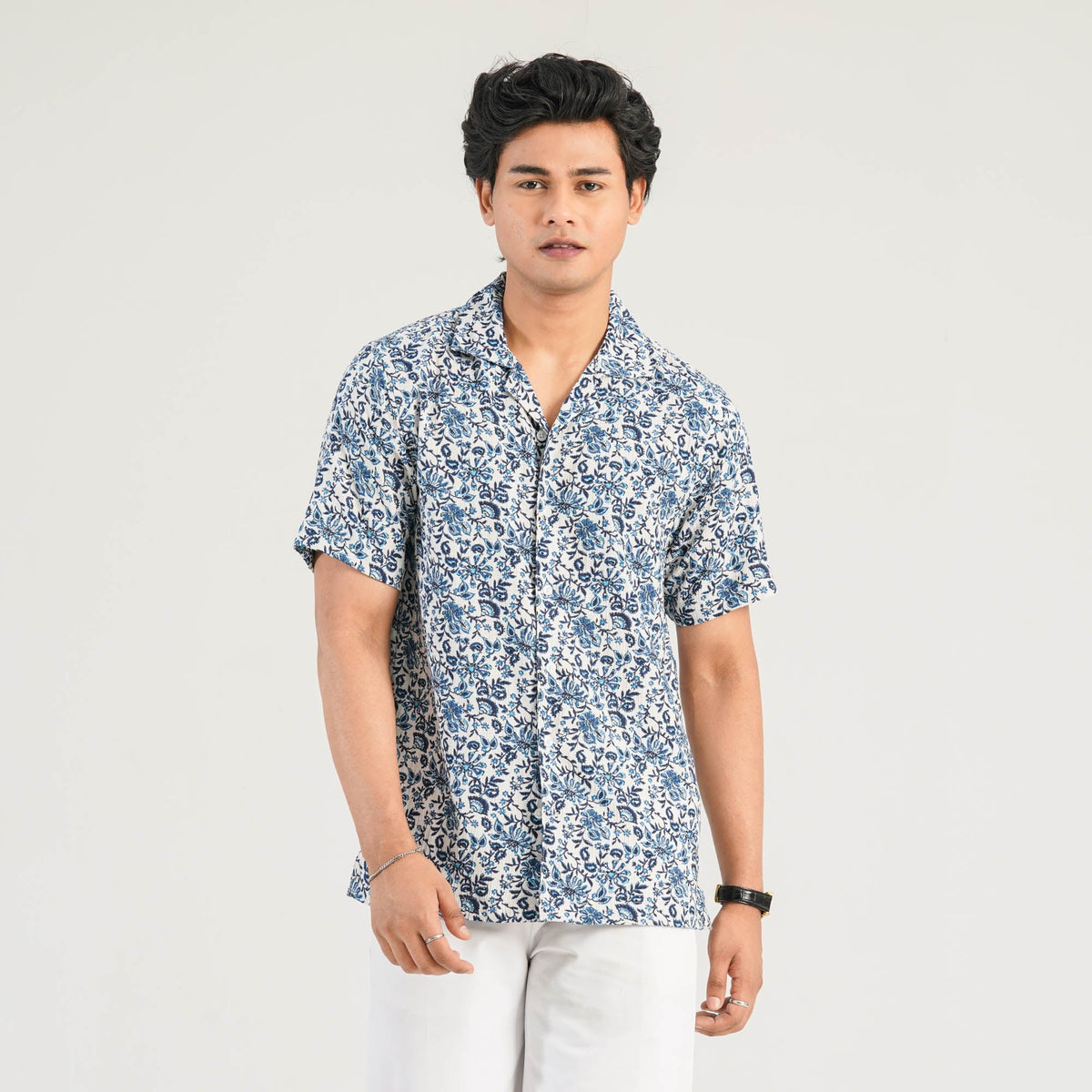 Mens Navy White Casual Shirt