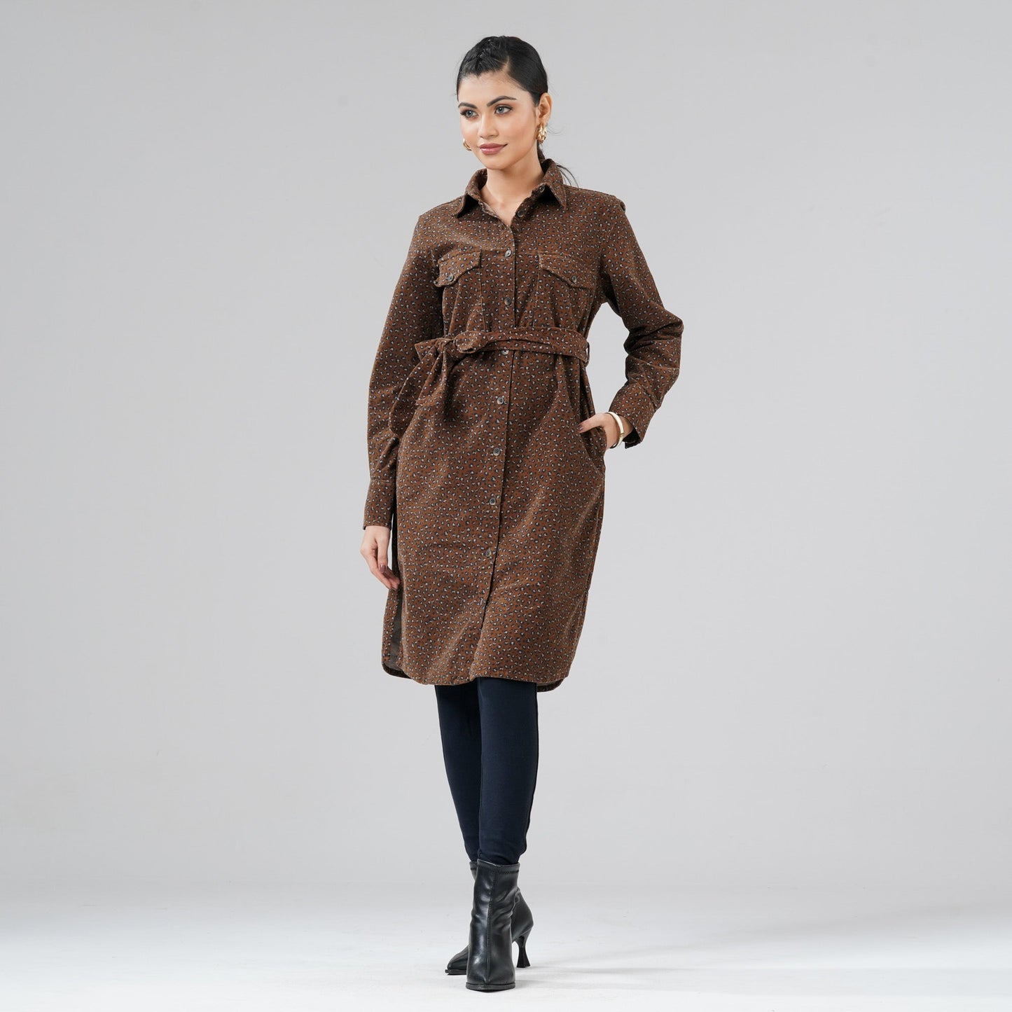 Womens Brown Cord Dress