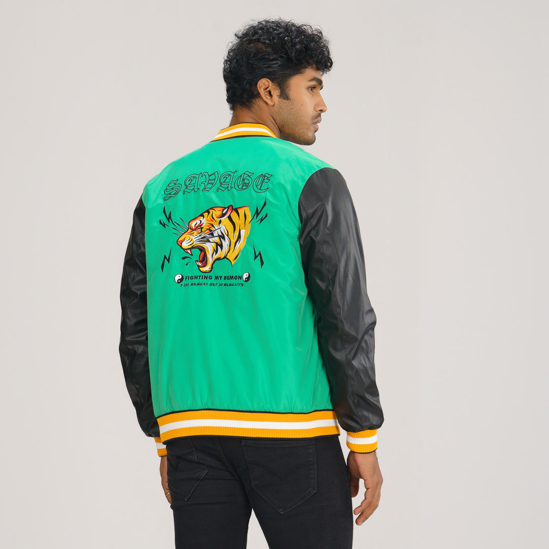 Mens Green & Black PU Jacket