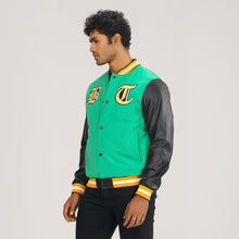 Load image into Gallery viewer, Mens Green &amp; Black PU Jacket
