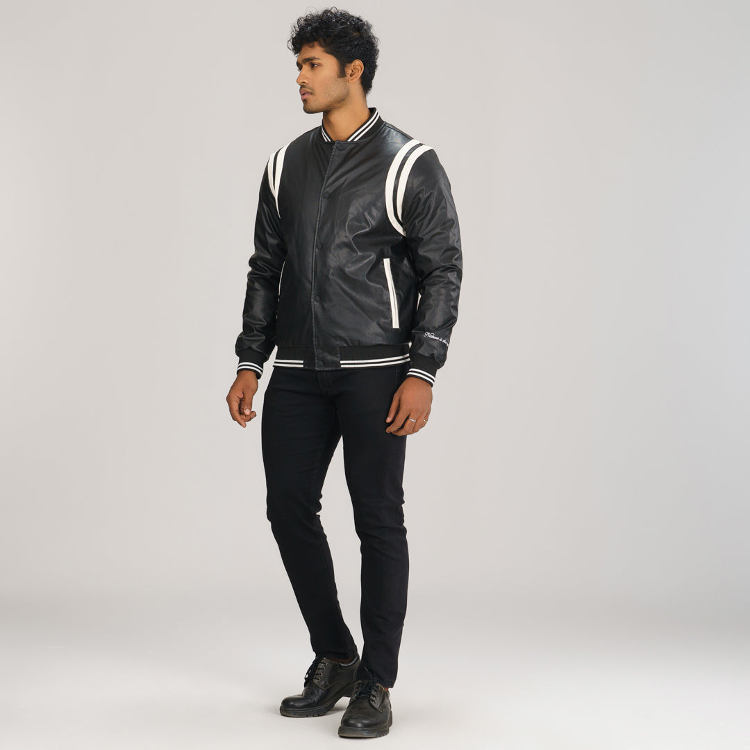 Mens White & Black PU Jacket