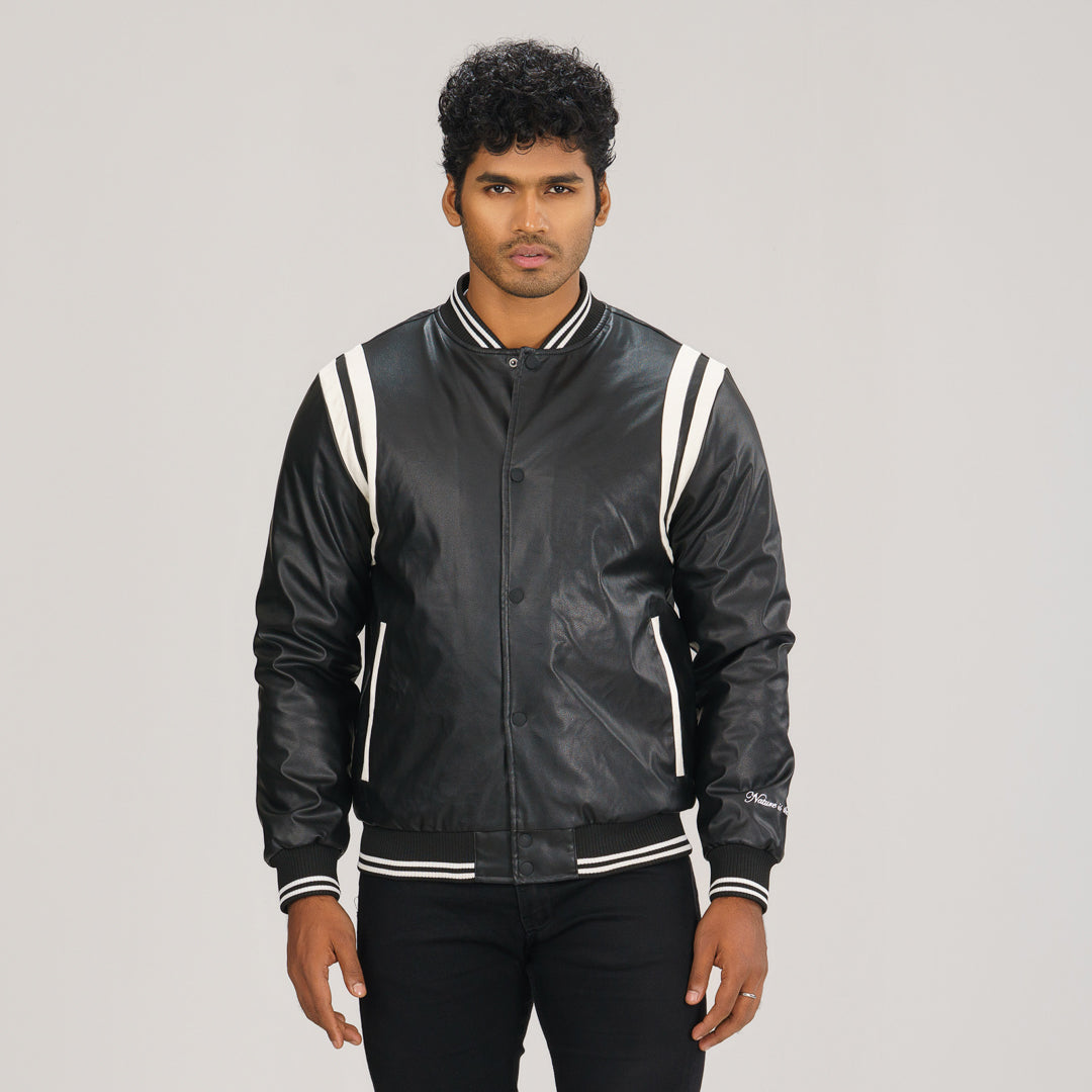 Mens White & Black PU Jacket