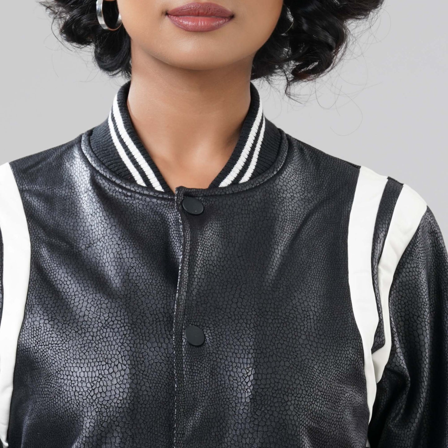 Women's White & Black PU Jacket