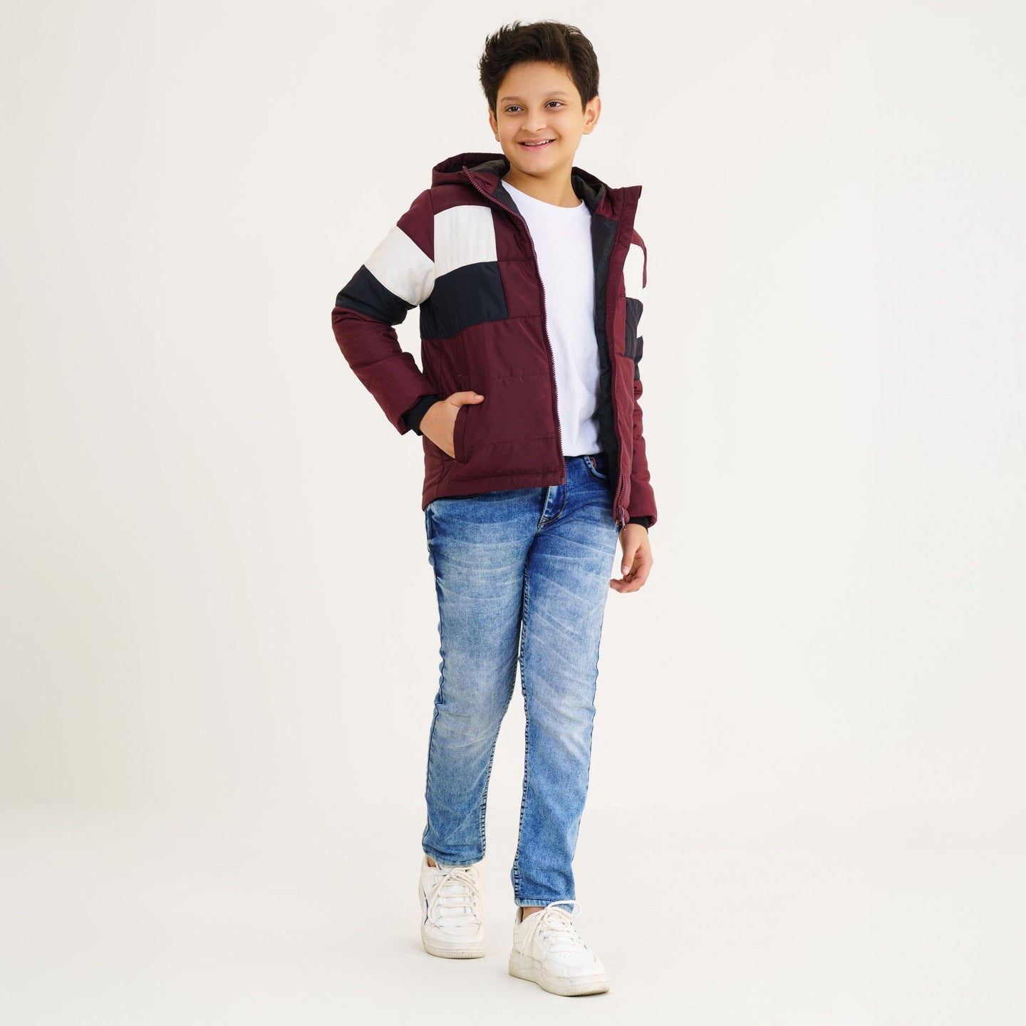 Boy's Maroon & Black Quilted Jacket