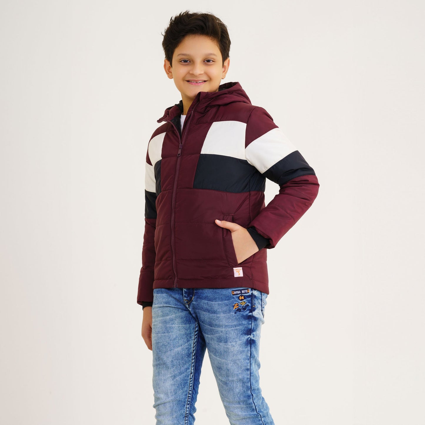 Boy's Maroon & Black Quilted Jacket