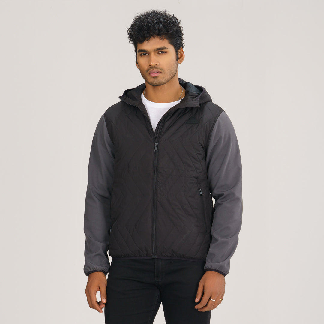Mens Grey & Black Quilted Jacket