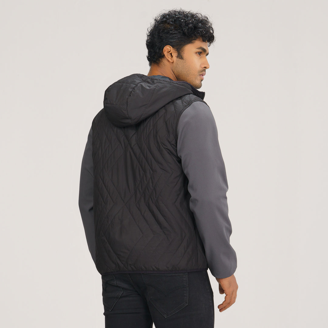 Mens Gray & Black Quilted Jacket