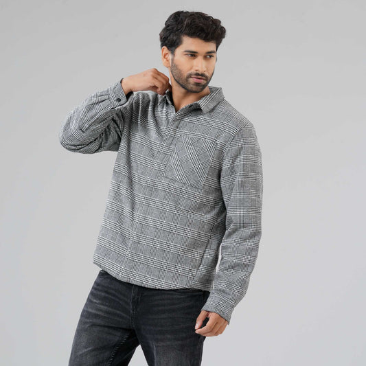 Mens Black Check Shacket