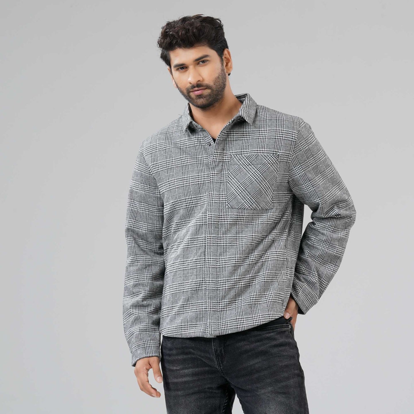 Mens Black Check Shacket