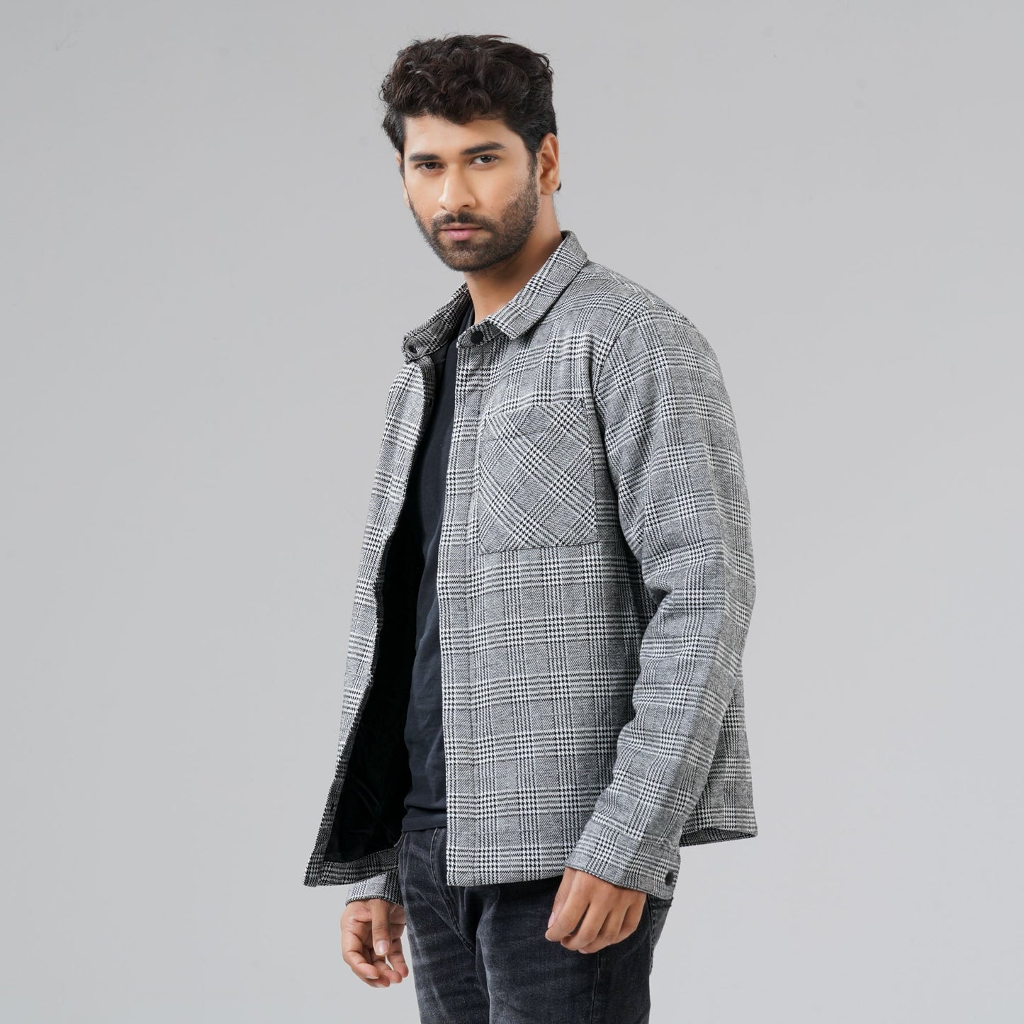 Mens Black Check Shacket