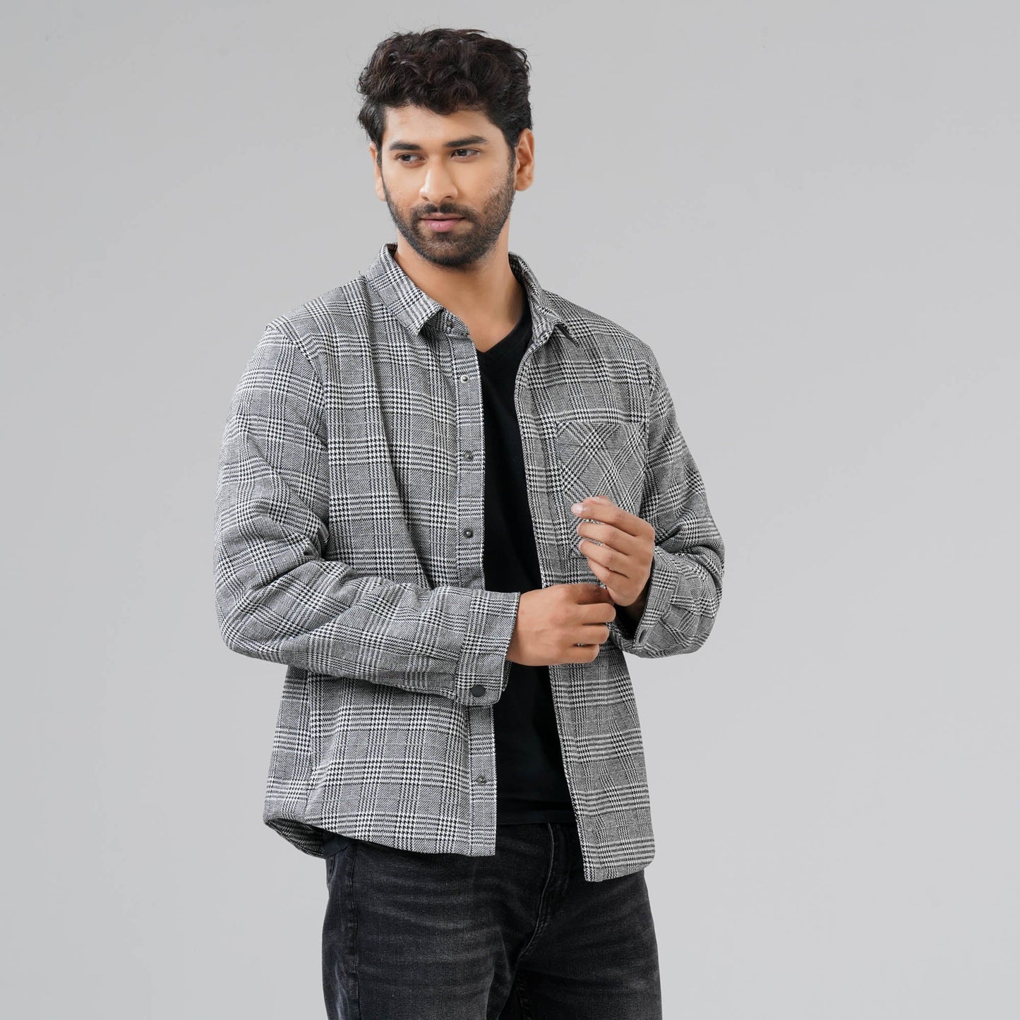 Mens Black Check Shacket