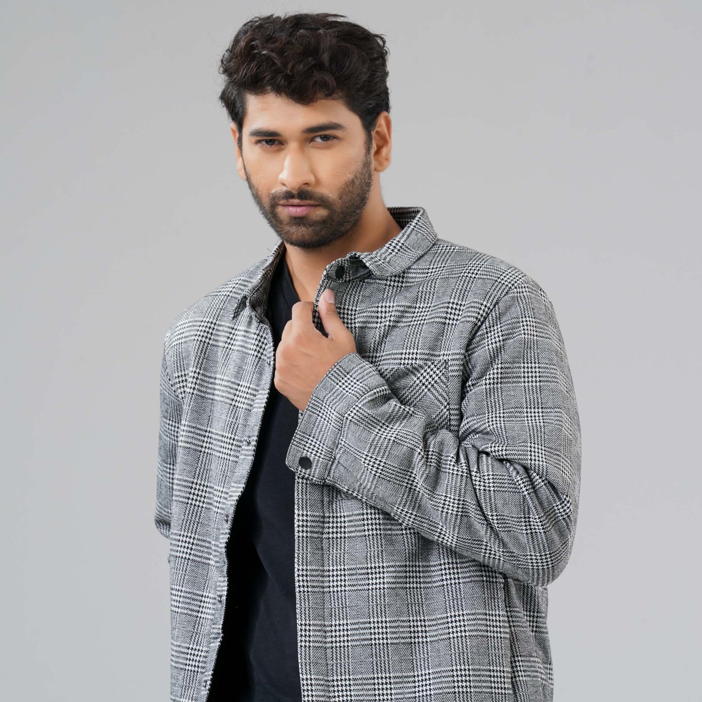 Mens Black Check Shacket