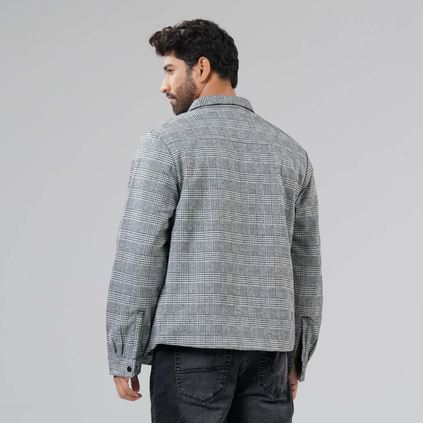 Mens Black Check Shacket