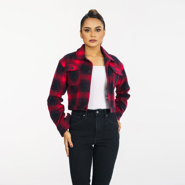 Women’s Red Check Shacket