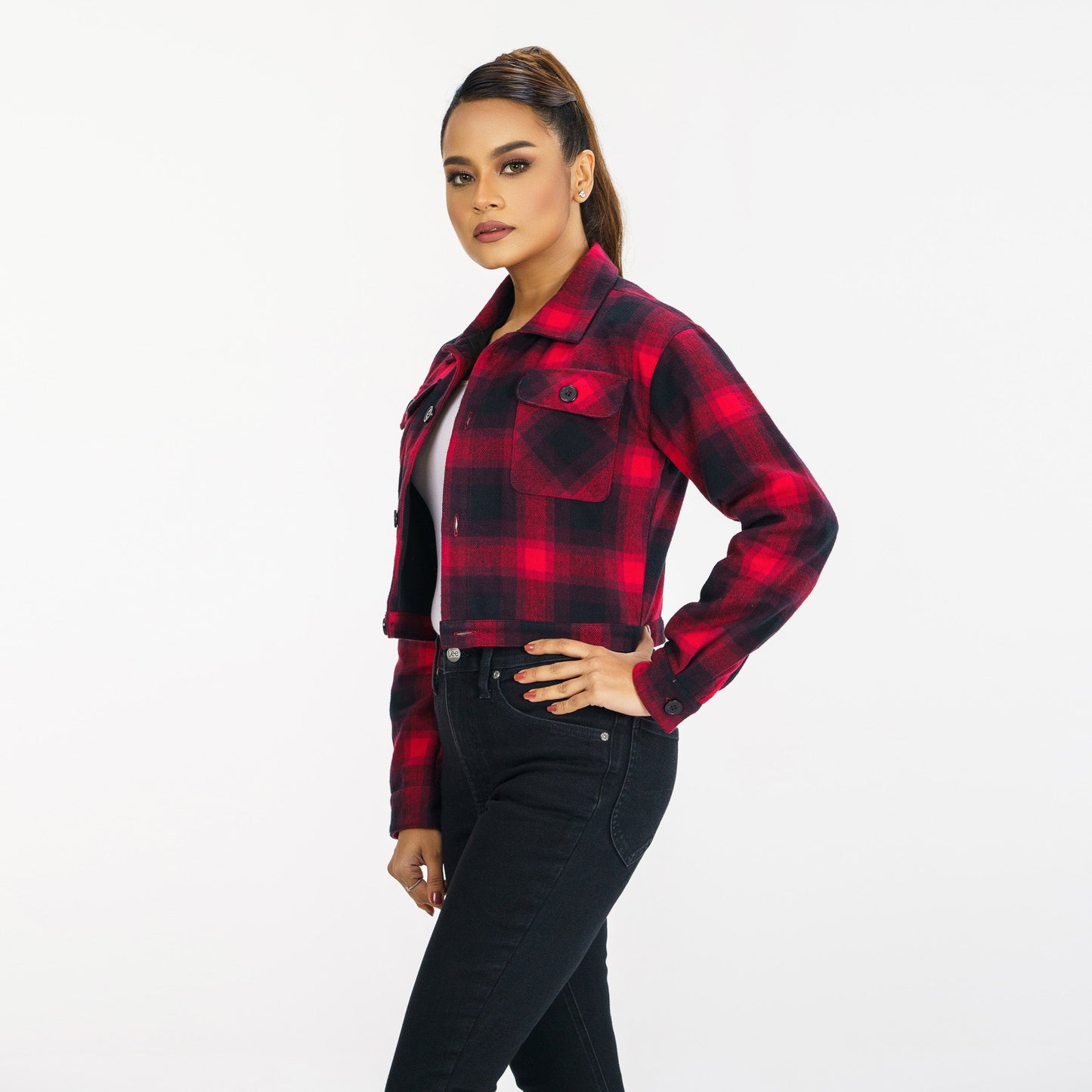Womens Red Check Shacket